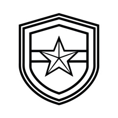 Stylized Shield Emblem With Star Design Black And White Icon Patriotic Symbol Isolated Shape Graphic Element Geometric Illustration Template Minimalist Modern
