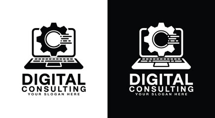 Bold black logo featuring a laptop and gear icon ideal for digital transformation consultants tech strategy firms and innovation-focused service providers