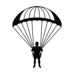 Silhouette Of A Paratrooper Descending With A Parachute On A White Background Illustrating Military Airborne Operations