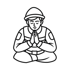 Line Art Of A Meditating Worker In Uniform Seeking Mindfulness And Peace Through Yoga And Relaxation Black And White Vector Design