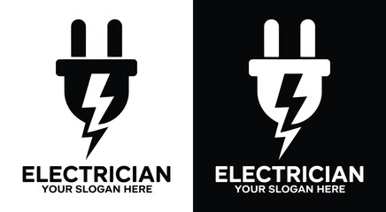 Professional plug and lightning bolt logo for electricians representing reliable electrical installations and emergency repair services