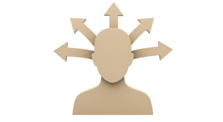 Isolated Neutral Figure with Arrows Indicating Multiple Directions