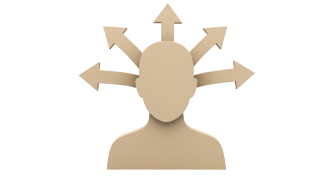 Isolated Neutral Figure with Arrows Indicating Multiple Directions