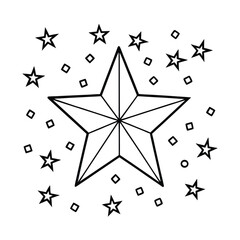 Fototapeta premium Starry Night Black And White Line Art With Geometric Shapes For Coloring Pages And Designs
