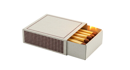 Isolated Matchbox with Matches and Burning Flame