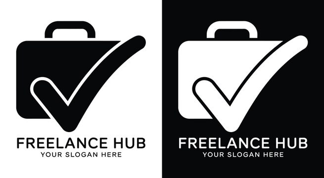 Bold black logo with a briefcase and checkmark icon created for freelance hubs remote work platforms and trusted service-based businesses focused on reliability