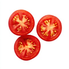 Three tomato slices close up view isolated on white background