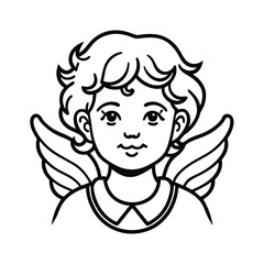 Charming Angel Illustration In Black And White Outline Style Perfect For Christmas And Religious Designs Vector Graphic
