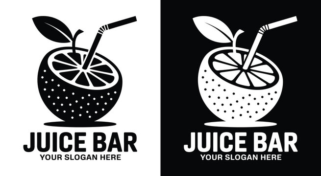 Vibrant orange and straw logo for juice bars and smoothie shops representing fresh pressed beverages and healthy refreshments