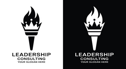 Regal torch and crown logo for leadership consultants representing authority and transformative organizational development