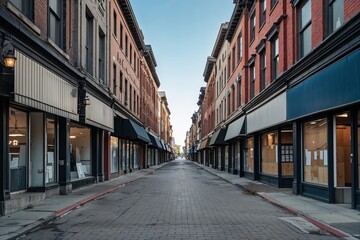Fototapeta premium Retail Street Decline Showcases Storefront Closures and Empty Buildings During Economic Downturn