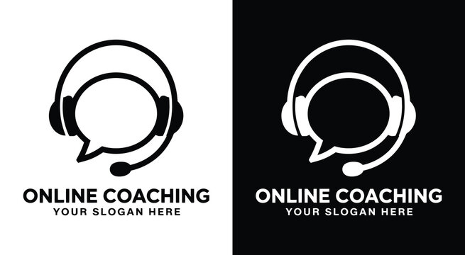 Modern headset and speech bubble logo for life coaches and mentors representing personalized digital coaching and transformative conversations