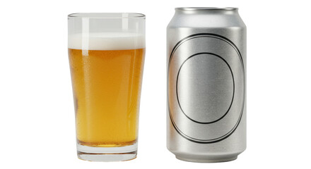 Isolated Beer Glass and Beer Can Mockup