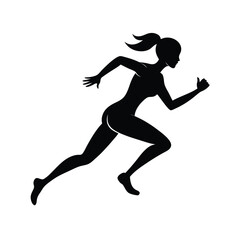 Black Silhouette Female Athlete Sprinting on White