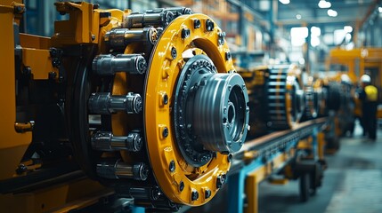 Obraz premium Industrial Machine Gear Manufacturing Process Closeup