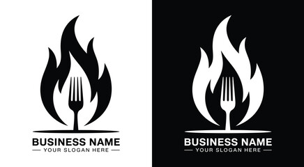 Dynamic fork and flame logo for restaurants and chefs representing cooking passion and gourmet presentation