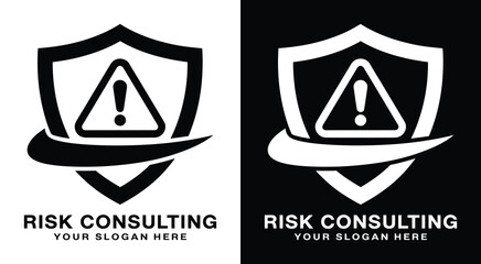 Professional shield and caution symbol logo for risk consultants representing threat mitigation and organizational resilience