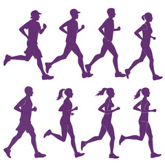 Silhouettes of Men and Women Jogging or Running