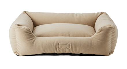 Isolated Beige Dog Bed with Bone Shape Emblem