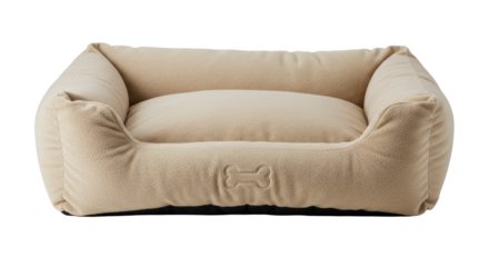 Isolated Beige Dog Bed with Bone Shape Emblem