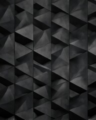 Fototapeta premium Geometric texture. A dark, contemporary geometric design featuring a repeating pattern of folded triangles, creating a modern textured surface.