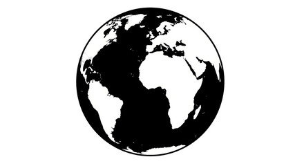 Isolated Black and White Earth Globe Silhouette