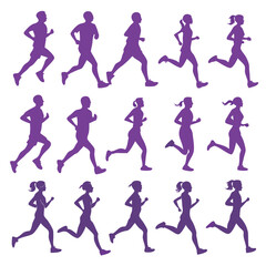 Silhouettes of Men and Women Running in Purple