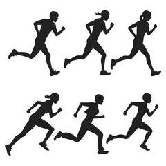 Silhouettes of Women Runners in Various Running Poses