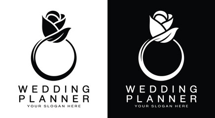 Elegant ring and rose logo for wedding planners representing timeless romance and flawless event execution