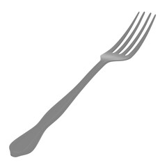 3d render metal dinner fork utensil with transparent background