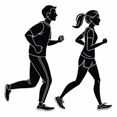 Silhouette of a Man and Woman Jogging Together