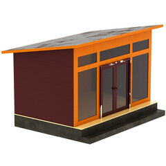 3d render modern garden shed building with transparent background