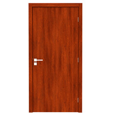3d render closed wooden door interior with transparent background