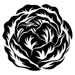 Stylized Black and White Cabbage Rose Pattern Intricate Design Illustration Art