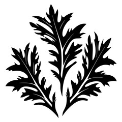 Elegant Black Leaf Illustration with Stylized Foliage and Botanical Elements