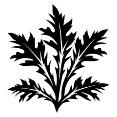 Stylized Black and White Illustration of Ornamental Leaves with Jagged Edges