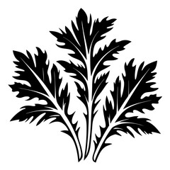 Stylized black and white leaves creating an elegant botanical flourish design element