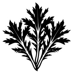 Stylized Black Leaf Cluster on White Background with Intricate Leaf Structure