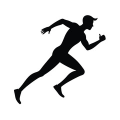 Black Silhouette Long Distance Runner on White Background