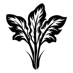 Elegant Black and White Illustration of a Lush Green Plant with Striking Foliage
