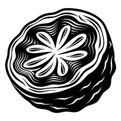 Monochromatic Illustration of a Cut Fruit with Floral Shaped Seed Pattern