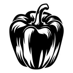 Striking Black and White Graphic Depiction of a Bell Pepper Vegetable