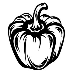 Stylized black and white vector illustration of a bell pepper vegetable