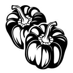 Two black bell peppers in a vector graphic illustration style