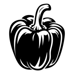 Bold black and white illustration of a bell pepper with dramatic lighting