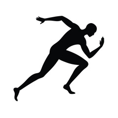 Black Silhouette Male Runner Stretching on White Background
