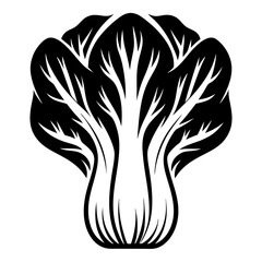 Striking Black and White Bok Choy Vegetable Illustration with Clear Details