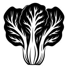 Stylized black and white depiction of a bok choy plant in silhouette