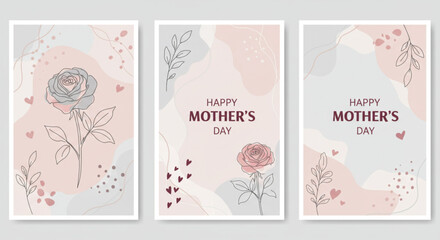 Minimalist Mother's Day card set with rose and abstract shapes – modern vector design
