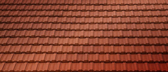A close-up view of a red clay tile roof, neatly arranged in a symmetrical pattern for a harmonious visual effect. Perfect as a background for presentations, architectural projects, and design material
